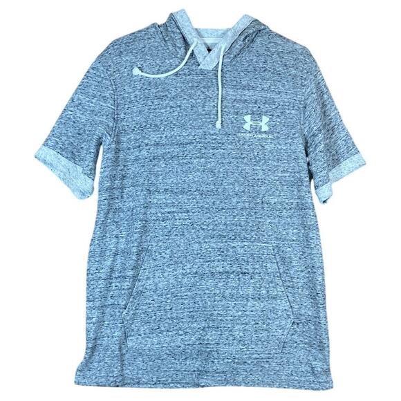 Under Armour Mens Hoodie Gray Terry Short Cuffed Sleeve Pocket Athletic Large - Picture 1 of 11